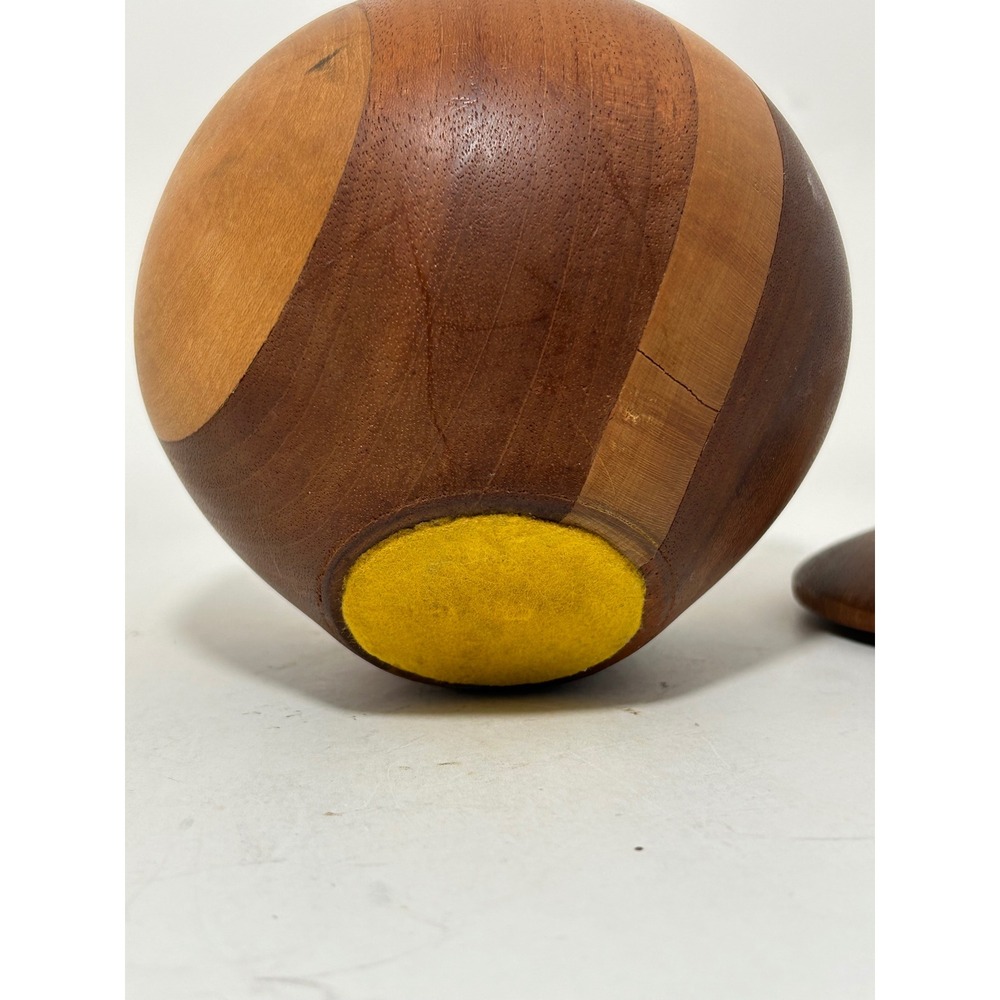 Vintage MCM Hand Turned Mixed Wood Inlay Apple Jar with Lid Brown Striped - Picture 8 of 8